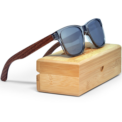Walnut wood Silver Polarized Mirror Lens Classic Style Sunglasses with Semi-Transparent Frame