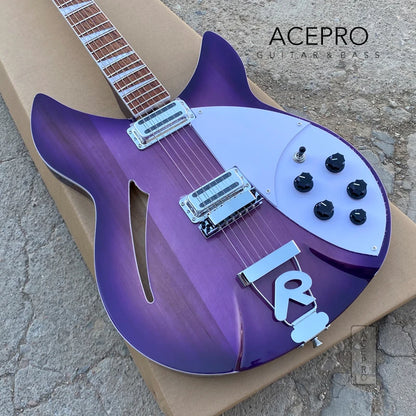 Purple Burst 6 String Semi Hollow Body 360 Electric Guitar, Tailpiece Bridge, Rosewood Fretboard