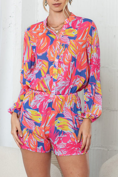 Multicolor Abstract Print Notch Neck Short Romper for Women