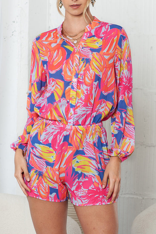Multicolor Abstract Print Notch Neck Short Romper for Women