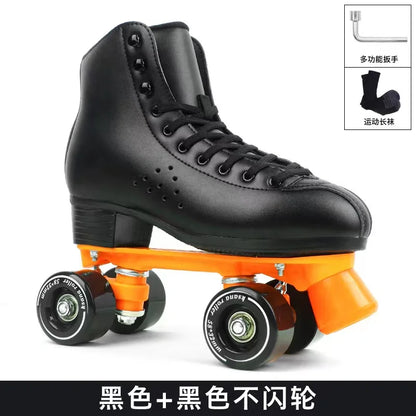Breathable Microfiber Leather Quad Skaters with LED Wheels