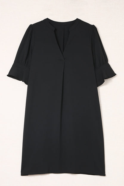 Navy Blue Split V Neck Short Sleeve Tunic Dress