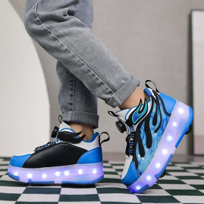 Kids LED Flamed Style Skate Sneakers - Rechargeable