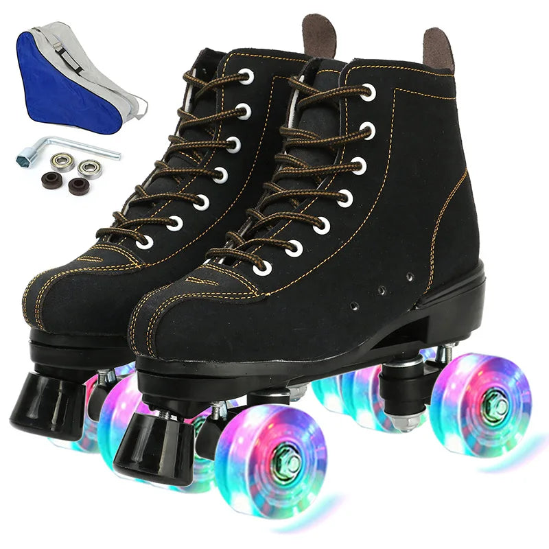 7 Colors PU Leather Training Quad Roller Skates