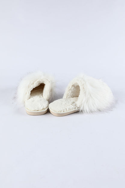 White Fuzzy Round Toe Home Slippers