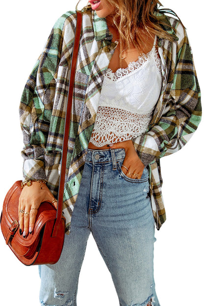 Green Plaid Casual Button Up Fall Shacket