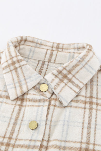 Black Casual Plaid Pattern Buttoned Shirt Shacket with Slit