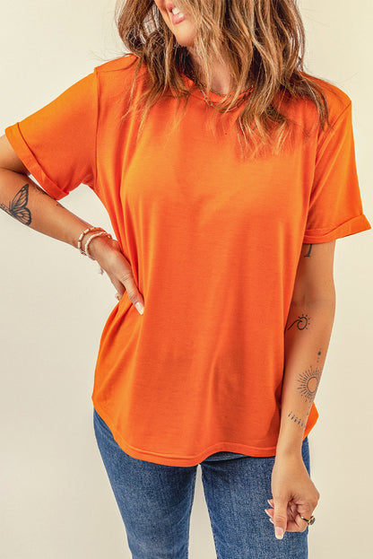 Green Plain Solid Color Crew Neck Tee