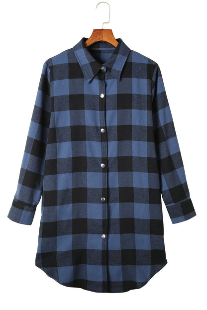 Red Plaid Collared Button Down Long Shirt Shacket