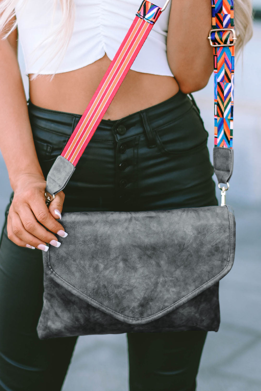Gray Retro PU Leather Messager Bag
