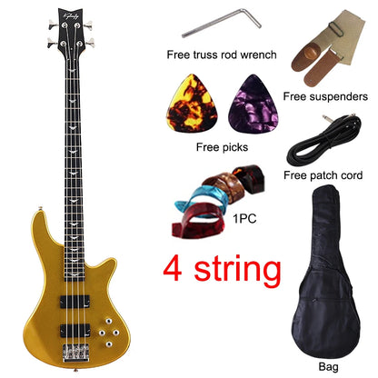 Champagne Gold 43 Inch Electric Bass Guitar (5 String & 4 String available) with Solid Okoume Wood High Gloss