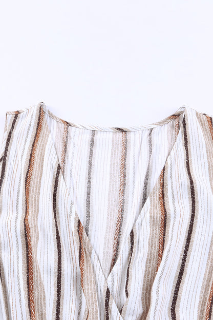 Khaki Casual Striped Split Sleeveless Maxi Dress