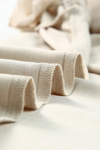 Beige Drawstring Smocked High Waist Wide Leg Pants