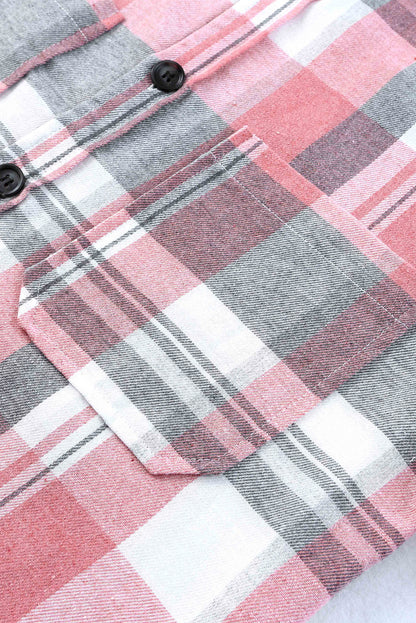 Pink Long Sleeve Collared Button Up Flannel Shacket