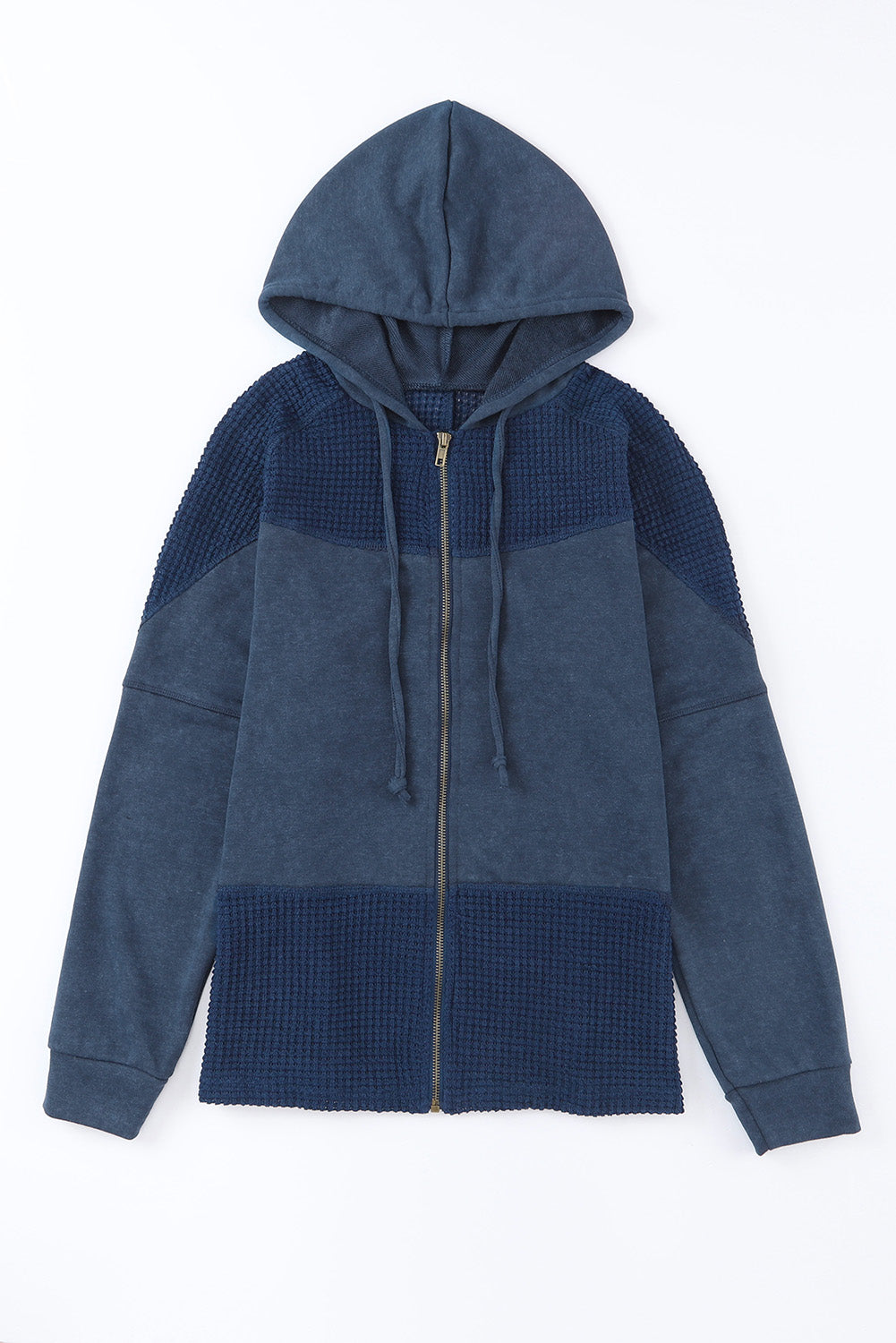 Khaki Dark Washed Patchwork Zip Up Hooded Jacket