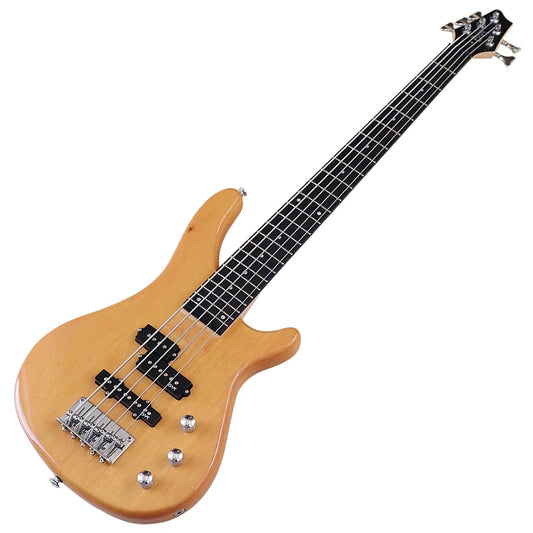 High Gloss Natural Electric Bass Guitar 5 String 43 Inch, Solid Bassood Body