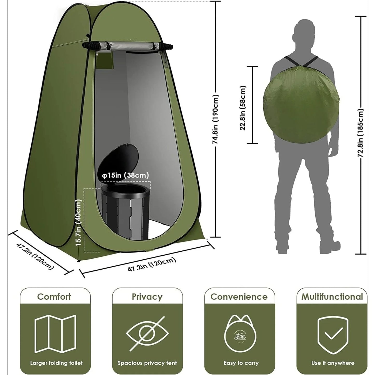 X Large Camping Folding Toilet, 12 Toilet bags, 12 pack Liquid Waste