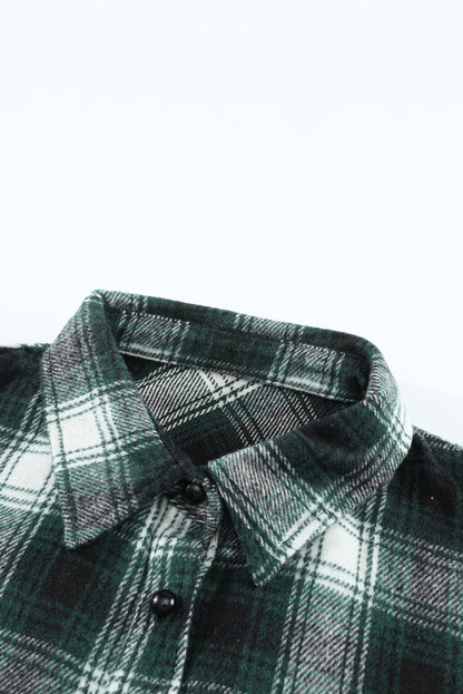 Black Button Up Collared Plaid Shacket