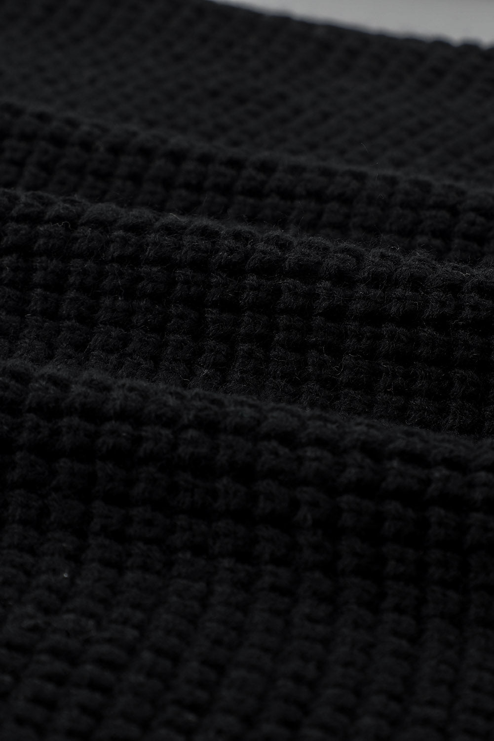 Grey Button Notched Neck Drop Shoulder Waffle Knit Sweater Dress