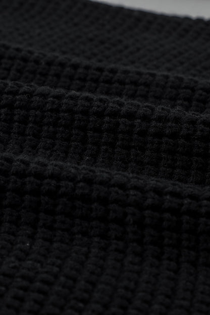Grey Button Notched Neck Drop Shoulder Waffle Knit Sweater Dress