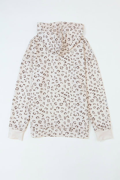 Leopard Kangaroo Pocket Long Sleeve Drawstring Hoodie