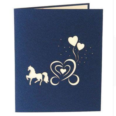 Handmade 3D Pop Up Horse & cart Greeting Card-Blue