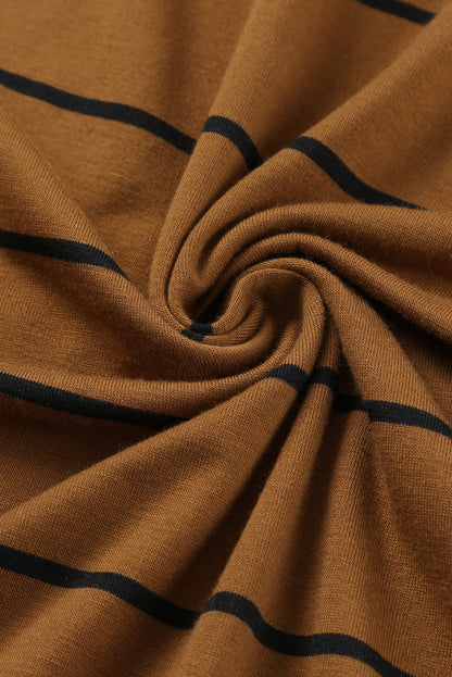 Brown Striped Backless Casual Side Slits Maxi Dress