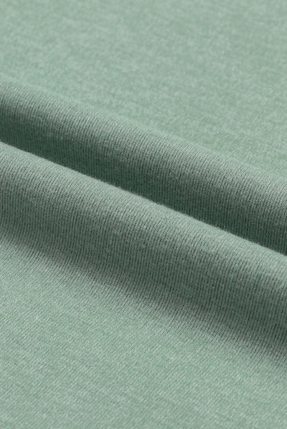 Green Basic Buttoned Puff Long Sleeve Sheath Top