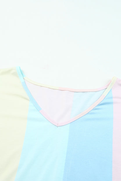 Red Multicolor Striped Color Block Tiered Short Dress