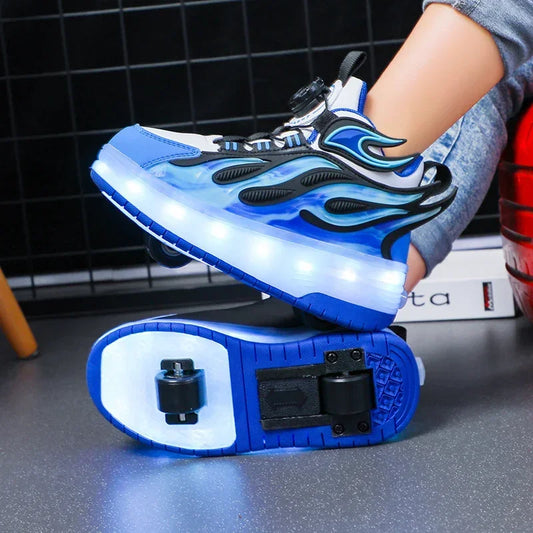 Kids LED Flamed Style Skate Sneakers - Rechargeable