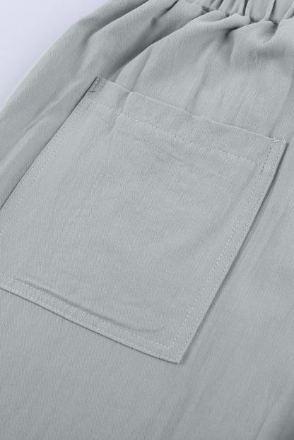 Gray Causal Pockets Elastic Waist Drawstring Pants