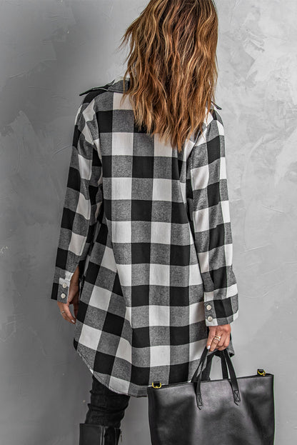 Red Plaid Collared Button Down Long Shirt Shacket