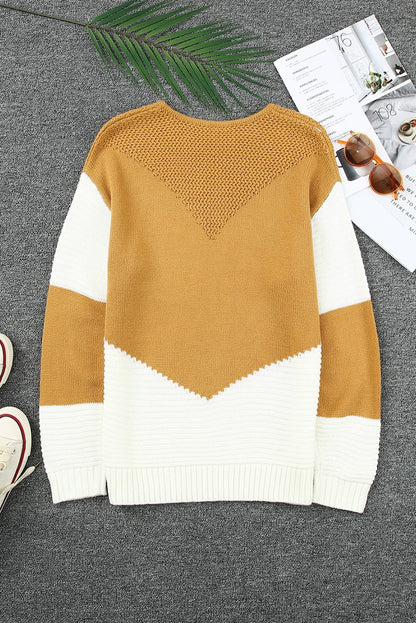 Black & White Colorblock Casual Chevron Pullover Sweater
