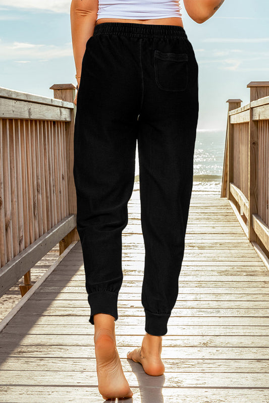 Black Casual Elastic Waist Drawstring Jogger Pants