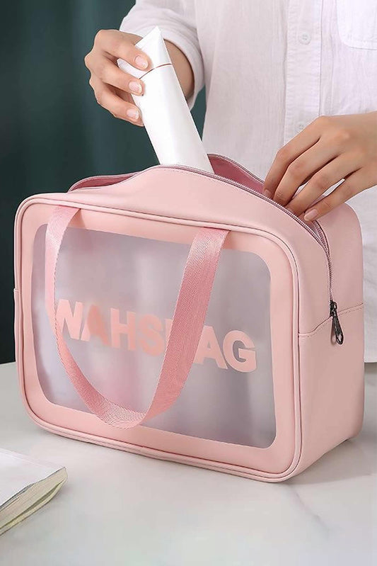 Black WASHBAG Print Clear Frosted Waterproof Bag Set