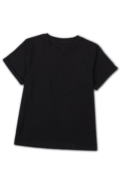 Green Plain Solid Color Crew Neck Tee
