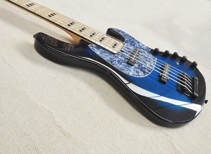 Blue 5 Strings Electric Bass Guitar with Maple Fretboard,Gray Pearl Pickguard