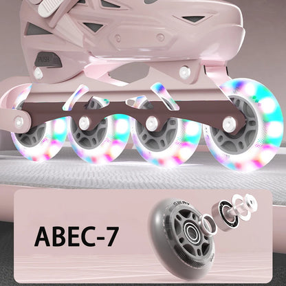 ABEC-7 Kids Inline Roller Skate Shoes Flashing 4 Wheels Skates Boys Girls Beginner Adult Outdoor Skating Sneaker Adjustable Size