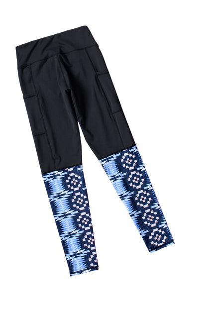 Black Yoga Crossover Geometric Print Patchwork High Waisted Leggings