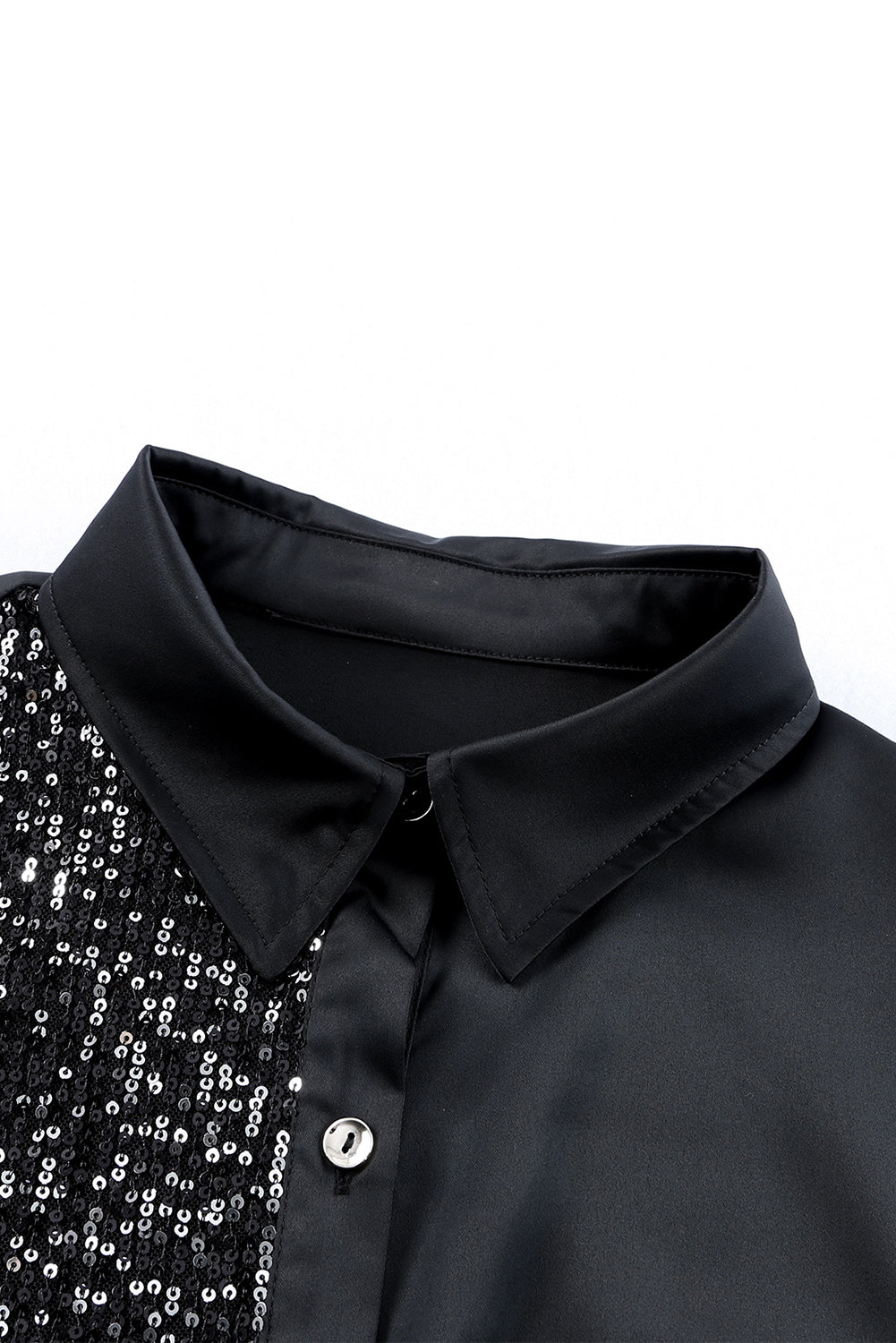 Khaki Sequin Splicing Pocket Button Shirt Dress