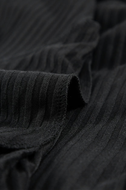 Black Round Neck Empire Waist Ribbed Short Knit Dress