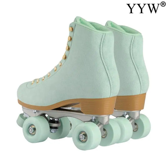 Women's Genuine Suede Outdoor Quad Roller Skates