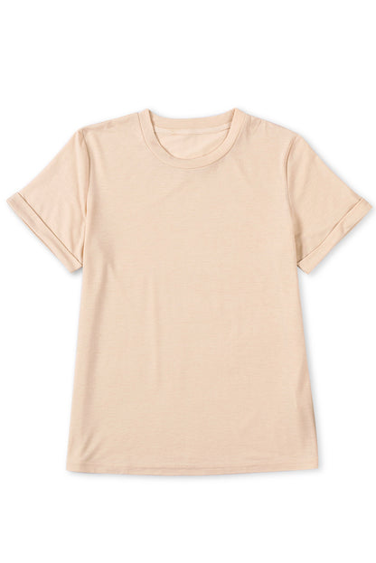 Green Plain Solid Color Crew Neck Tee