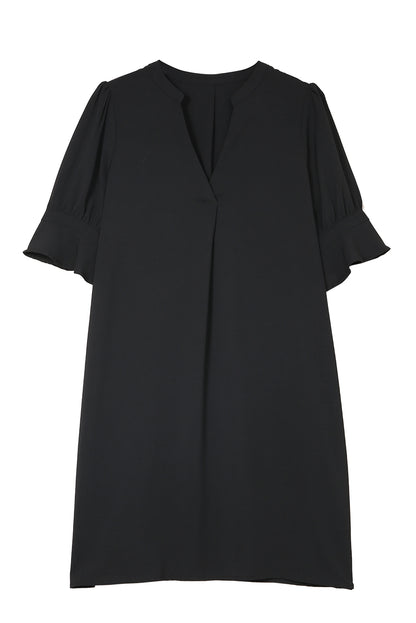 Navy Blue Split V Neck Short Sleeve Tunic Dress