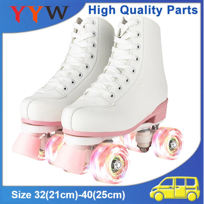 White & Pink Quad Roller Skates For Women