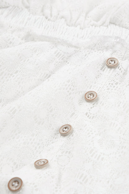 White V Neck Flutter Sleeve Short Crochet Lace Dress