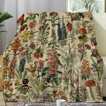Vintage Green Plant Floral Flannel Blanket