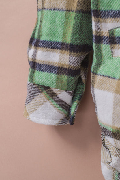 Green Plaid Casual Button Up Fall Shacket