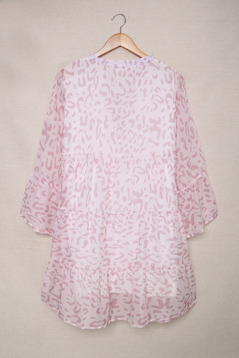 Blue Split V Neck 3/4 Sleeve Chiffon Tunic Dress