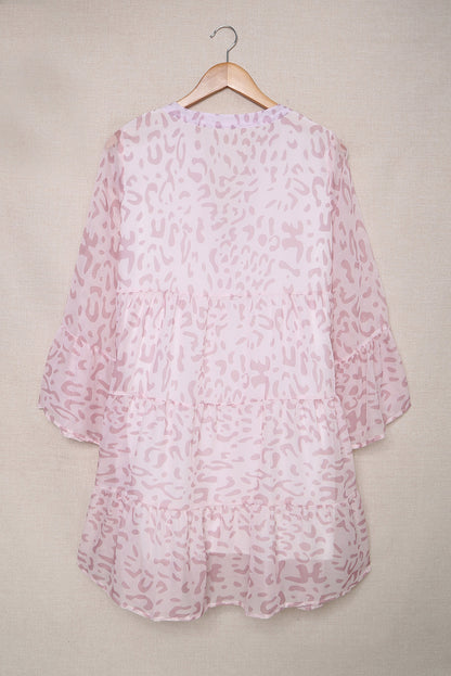 Blue Split V Neck 3/4 Sleeve Chiffon Tunic Dress